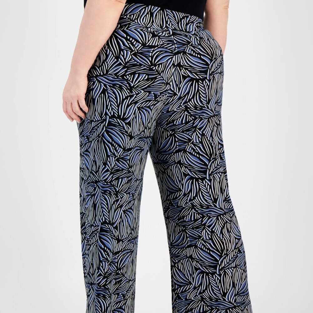 Anne Klein Plus Size High‑Rise Pull‑On Wide‑Leg Pants – Blue Jay/Black 0X NWT - Picture 4 of 5